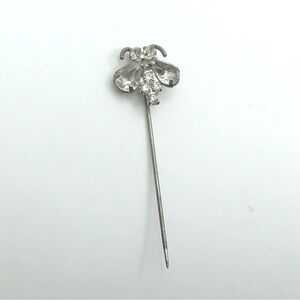 Vtg Rhinestone Bug Stick Pin Hat Pin Brooch Silver Tone & Clear Stones 2.1”